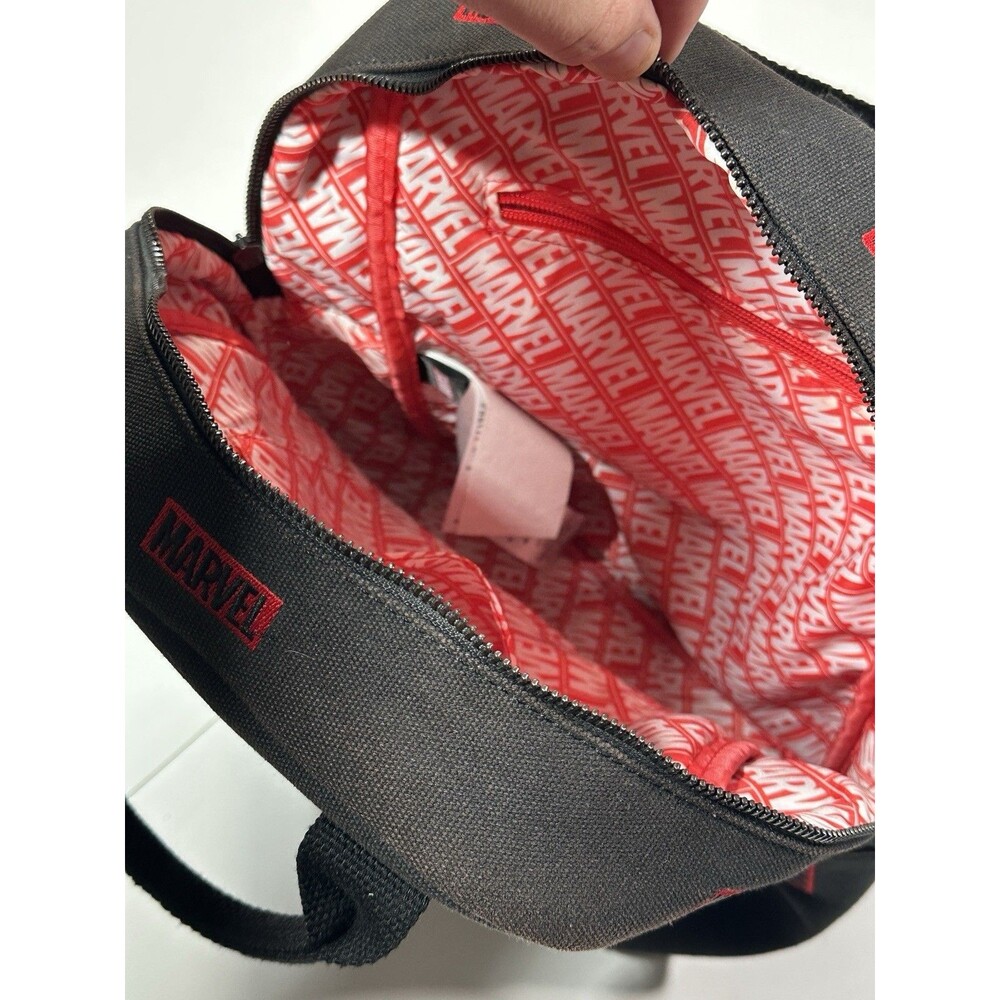 Loungefly Disney Marvel Red Embroidered Black Canvas Square Backpack Bag Pack - Picture 10 of 12